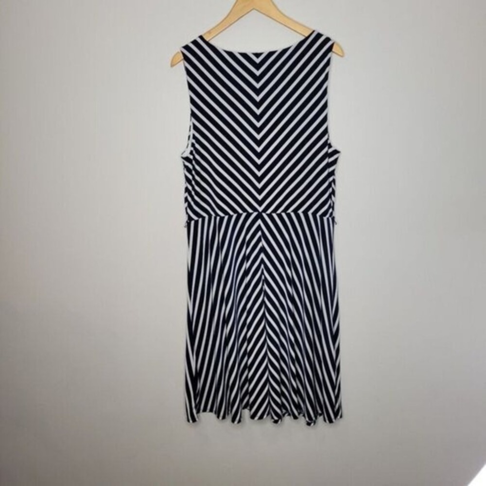 Lauren Ralph Lauren Dress XL Midi Blue White Striped Preppy Nautical V Neck - Picture 2 of 11